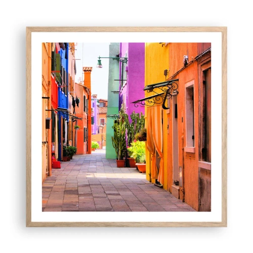 Poster in einem Rahmen aus heller Eiche - Regenbogengasse - 60x60 cm