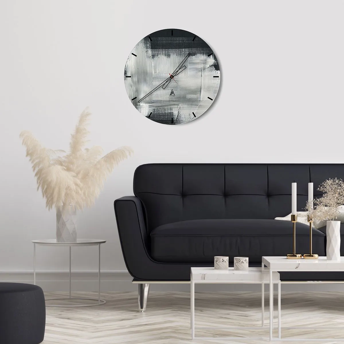Wanduhr - Glasuhr - Abstraktes Muster in Schwarz-Weiß-Tönen - 30x30cm - Vertikal und horizontal gewebt - Moderne Wanddekoration für Wohnzimmer, Küche und Schlafzimmer ARTTOR