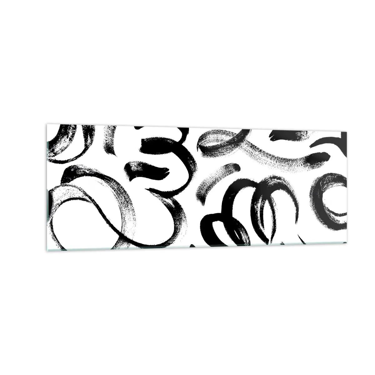 Glasbild - Bild auf glas - Schwarze abstrakte Pinselstriche auf weißem Hintergrund - 140x50cm - Schwarz auf Weiß - Moderne Wanddekoration für Wohnzimmer und Schlafzimmer ARTTOR