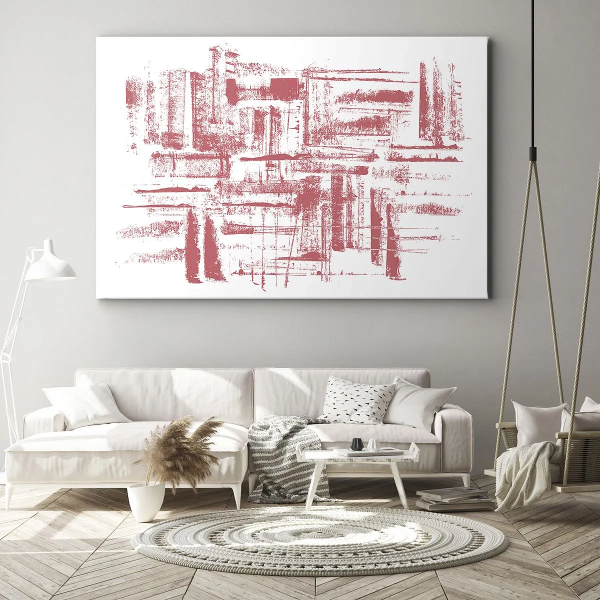 Bild auf Leinwand - Leinwandbild - Abstrakte rosa Texturen auf weißem Hintergrund - 120x80cm - Die rote Stadt - Moderne Wanddekoration für Wohnzimmer und Schlafzimmer ARTTOR