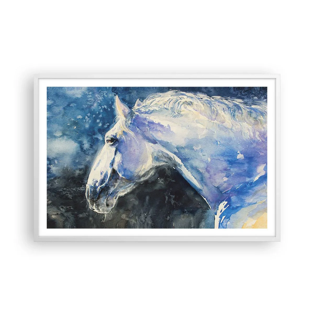 Poster in einem weißen Rahmen - Porträt in blauem Glanz - 91x61 cm
