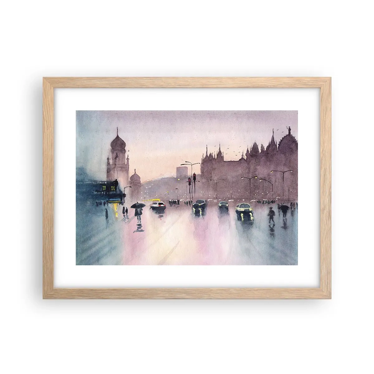 Poster in einem Rahmen aus heller Eiche - Im regnerischen Dunst - 40x30 cm