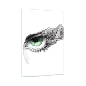 Glasbild - Bild auf glas - Künstlerisches Auge mit grüner Iris und Zeichnungsdetails - 80x120cm - Schön und bereit zum Angriff - Moderne Wanddekoration für Wohnzimmer und Schlafzimmer ARTTOR