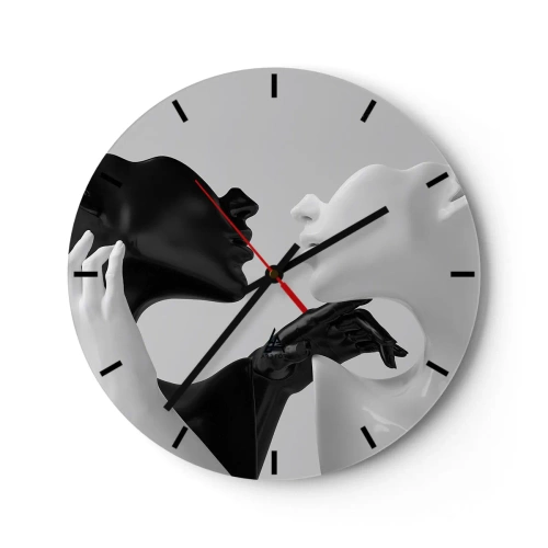 Wanduhr - Glasuhr - Ein schwarz-weißes Paar Gesichter und Hände in Nahaufnahme. - 30x30cm - Anziehung - Begierde - Moderne Wanddekoration für Wohnzimmer, Küche und Schlafzimmer ARTTOR