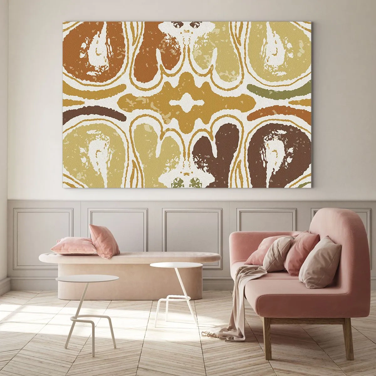 Glasbild - Bild auf glas - Symmetrische Abstraktion in warmen Erdtönen - 100x70cm - Sentimentale Abstraktion - Moderne Wanddekoration für Wohnzimmer und Schlafzimmer ARTTOR