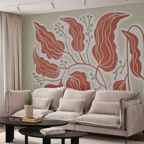 Fototapete Standard Eco - Im Folkstil und korallenartig - Boho, Botanisch, Blumen - 200x140 cm