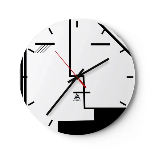 Wanduhr - Glasuhr - Minimalistische Schwarz-Weiß-Grafiken mit geometrischen Linien - 30x30cm - Einfach ein Kuss - Moderne Wanddekoration für Wohnzimmer, Küche und Schlafzimmer ARTTOR