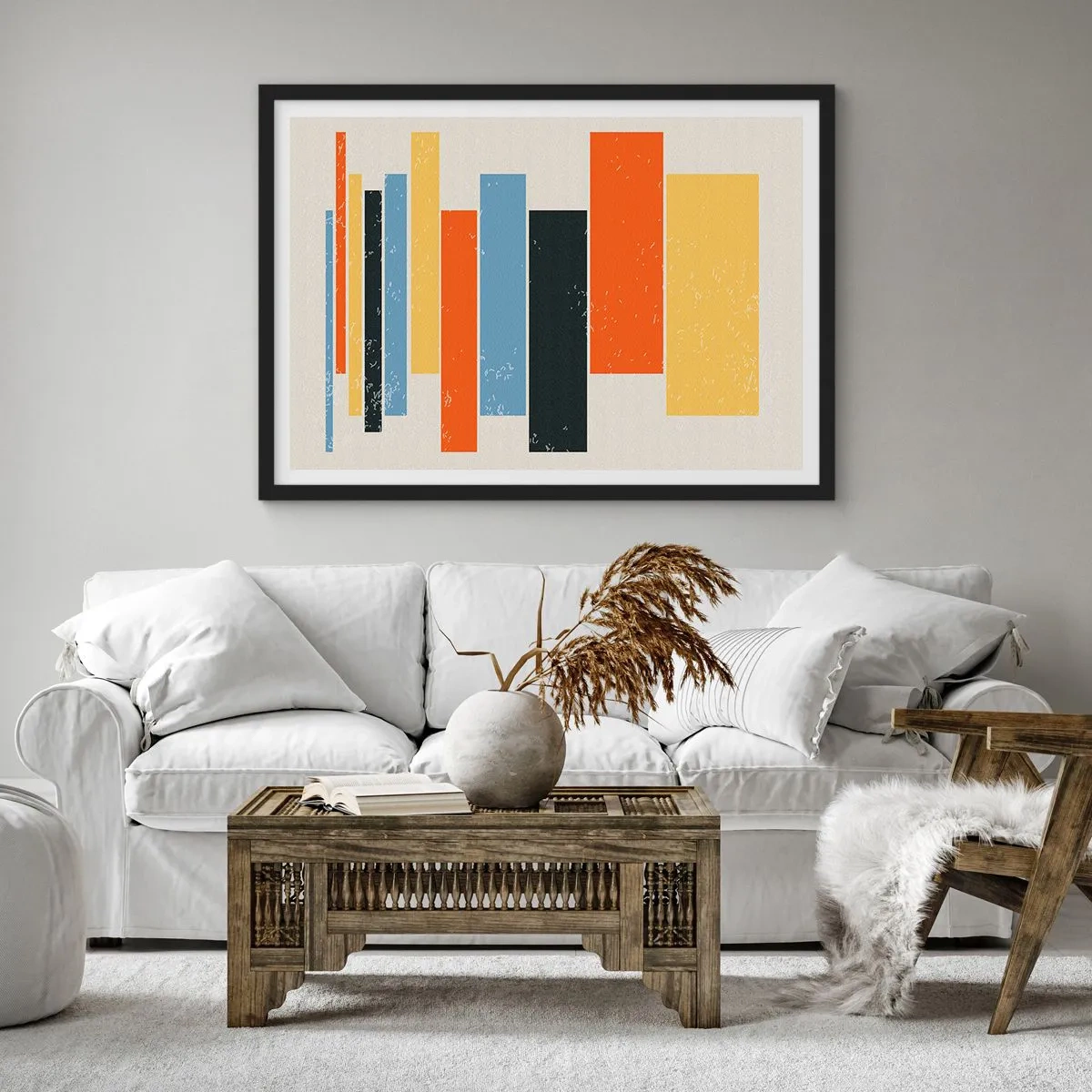 Poster in einem schwarzem Rahmen - Bunte Rechtecke in moderner Anordnung - 70x50cm - Musiknotation - Moderne Wanddekoration für Wohnzimmer und Schlafzimmer ARTTOR