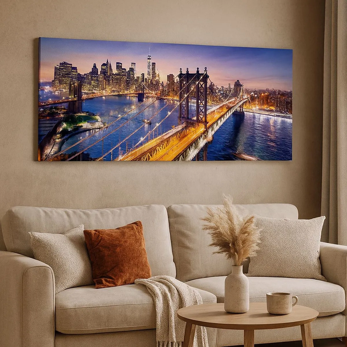 Bild auf Leinwand - Leinwandbild - Eine leuchtende Brücke zum Herzen der Stadt - 100x40 cm