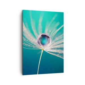 Bild auf Leinwand - Leinwandbild - Makroaufnahme eines Wassertropfens auf einem zarten Löwenzahnsamen - 50x70cm - Mystischer Moment - Moderne Wanddekoration für Wohnzimmer und Schlafzimmer ARTTOR