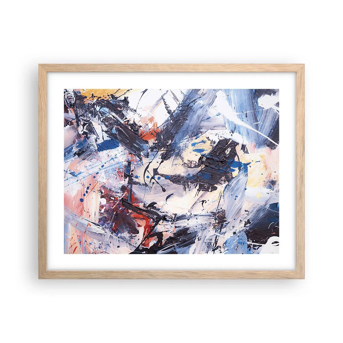 Poster in einem Rahmen aus heller Eiche - Verrückter Tanz der Abstraktion - 50x40 cm