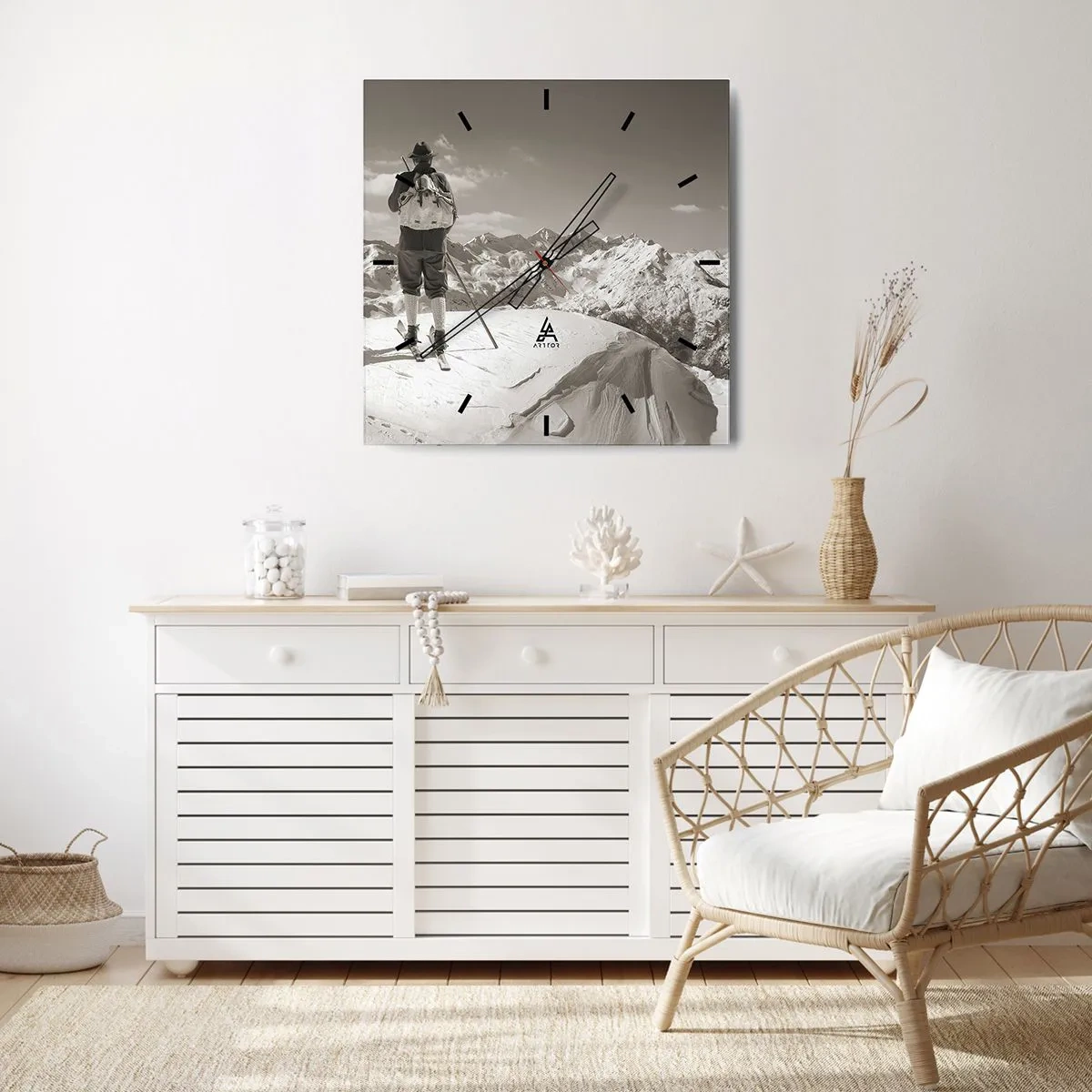 Wanduhr - Glasuhr - Und die Berge bleiben unverändert - 40x40 cm