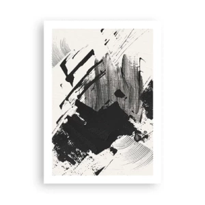 Poster - Abstrakte schwarz-weiße Pinselstriche - 50x70cm - Abstraktion – Ausdruck von Schwarz - Moderne Wanddekoration für Wohnzimmer und Schlafzimmer ARTTOR