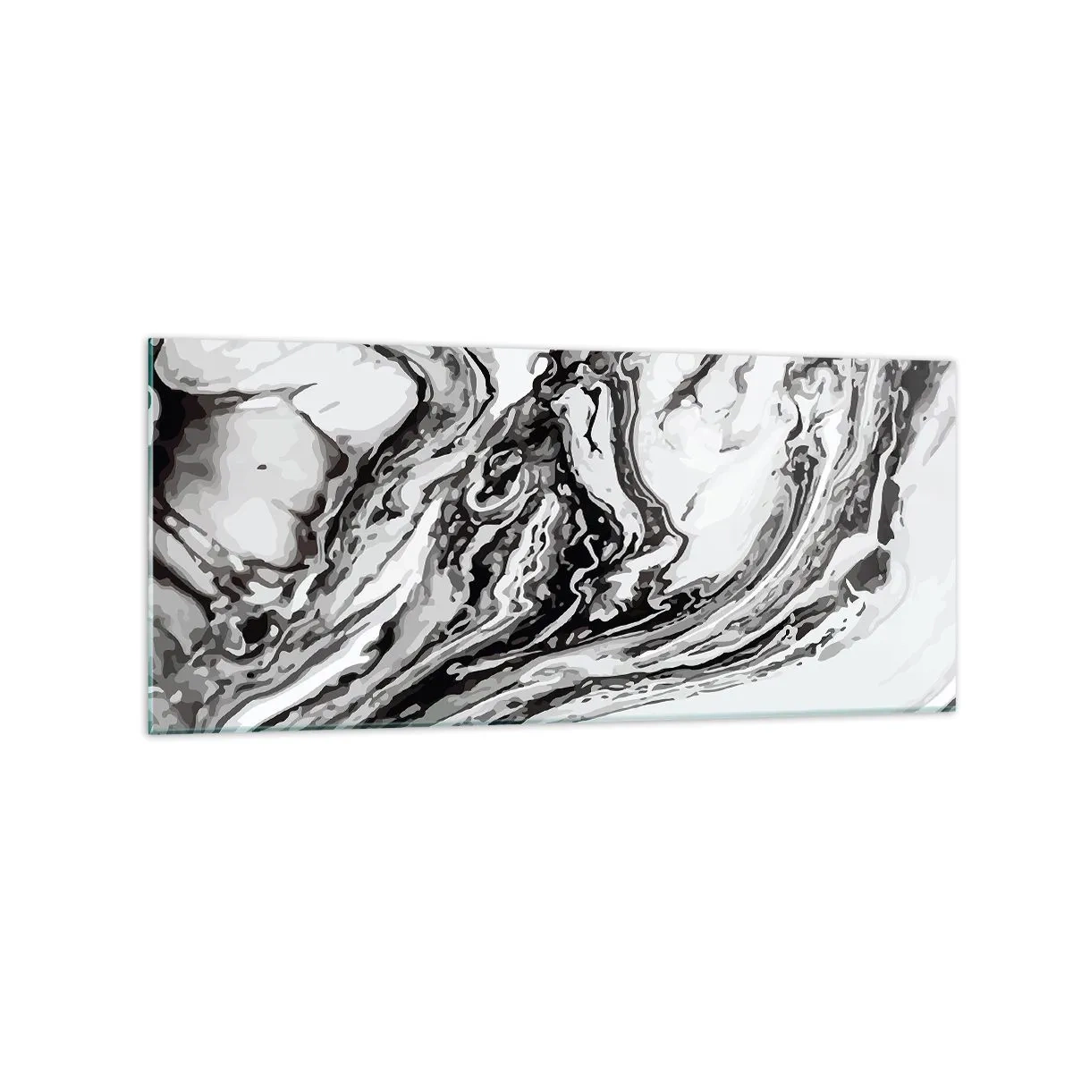 Glasbild - Bild auf glas - Abstraktes Marmormuster in Schwarz und Weiß - 120x50cm - Am Anfang war Chaos - Moderne Wanddekoration für Wohnzimmer und Schlafzimmer ARTTOR