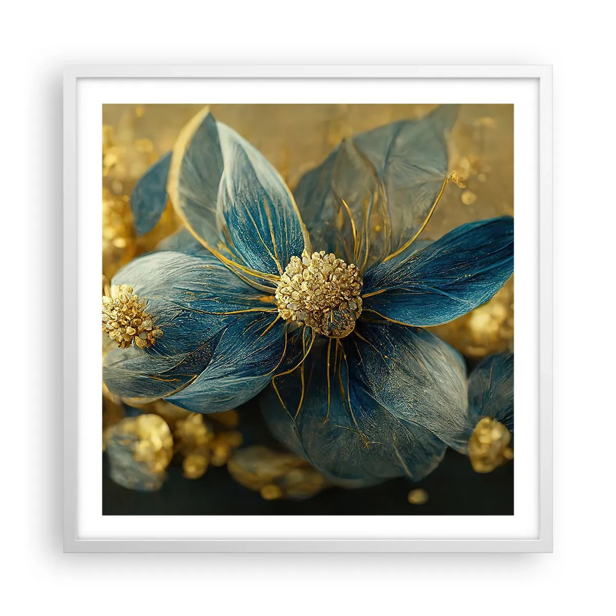 Poster in einem weißen Rahmen - Mit Gold blühen - 60x60 cm
