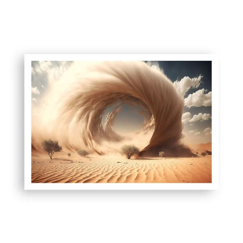 Poster - Dynamischer Sandwirbel in einer Wüste mit Bäumen - 100x70cm - Geöffnetes Portal - Moderne Wanddekoration für Wohnzimmer und Schlafzimmer ARTTOR