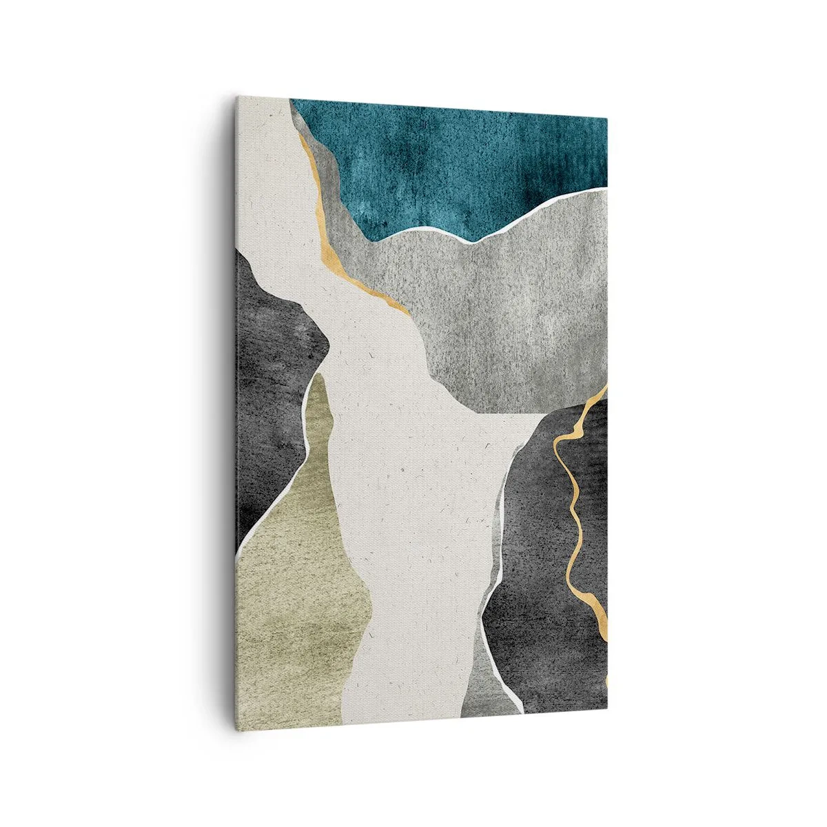 Bild auf Leinwand - Leinwandbild - Geometrische Formen in Grau-, Grün- und Goldtönen - 80x120cm - Mosaikkomposition mit Goldfaden - Moderne Wanddekoration für Wohnzimmer und Schlafzimmer ARTTOR