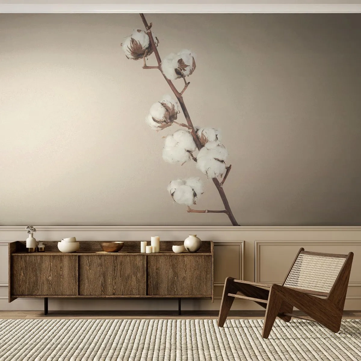 Fototapete Premium Sand - An der Quelle der Weichheit - Baumwollblume, Natur, Baumwolle - 100x70 cm