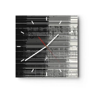 Wanduhr - Glasuhr - Abstrakte Linienkomposition in kontrastierendem Schwarz und Weiß - 30x30cm - Wellen und Vibrationen - Moderne Wanddekoration für Wohnzimmer und Schlafzimmer ARTTOR