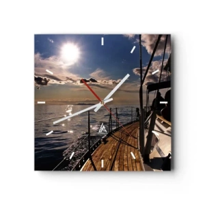 Wanduhr - Glasuhr - Eine Yachtkreuzfahrt auf dem Meer bei Sonnenuntergang - 30x30cm - Der Sonne entgegen segeln - Moderne Wanddekoration für Wohnzimmer und Schlafzimmer ARTTOR
