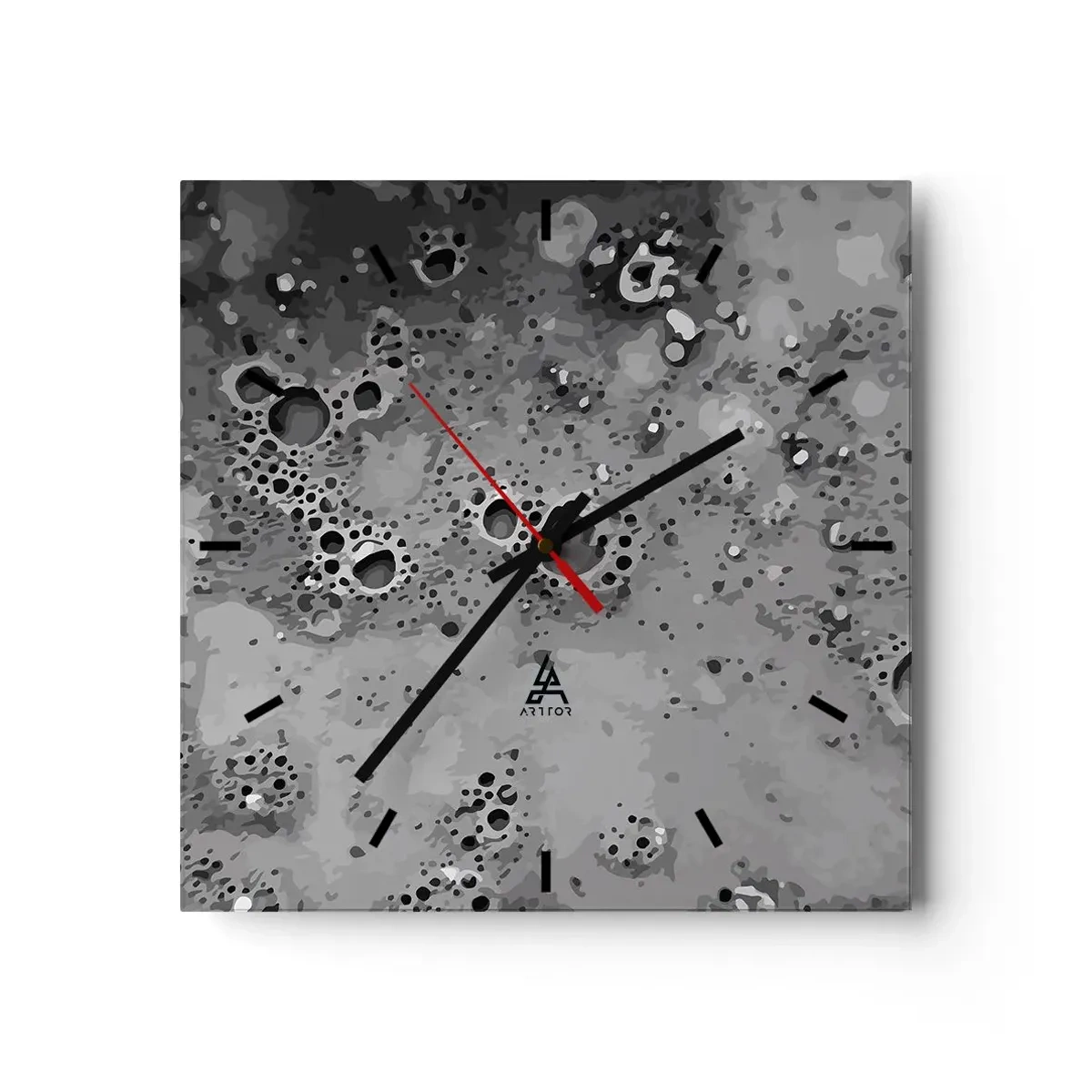 Wanduhr - Glasuhr - Abstraktes schwarz-weißes Blasenmuster - 30x30cm - Wie eine Mondlandschaft - Moderne Wanddekoration für Wohnzimmer und Schlafzimmer ARTTOR