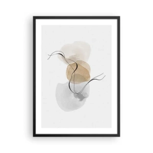 Poster in einem schwarzem Rahmen - Eine abstrakte Komposition in neutralen Farben mit zarten Linien. - 50x70cm - Luftperlen - Moderne Wanddekoration für Wohnzimmer und Schlafzimmer ARTTOR