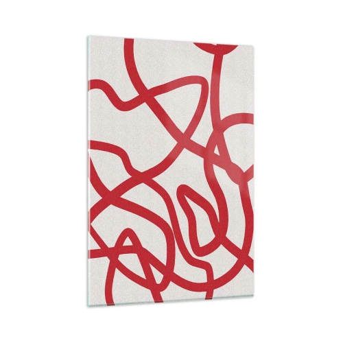 Glasbild - Bild auf glas - Rote abstrakte Linien auf weißem Hintergrund - 80x120cm - Rot auf Weiß - Moderne Wanddekoration für Wohnzimmer und Schlafzimmer ARTTOR