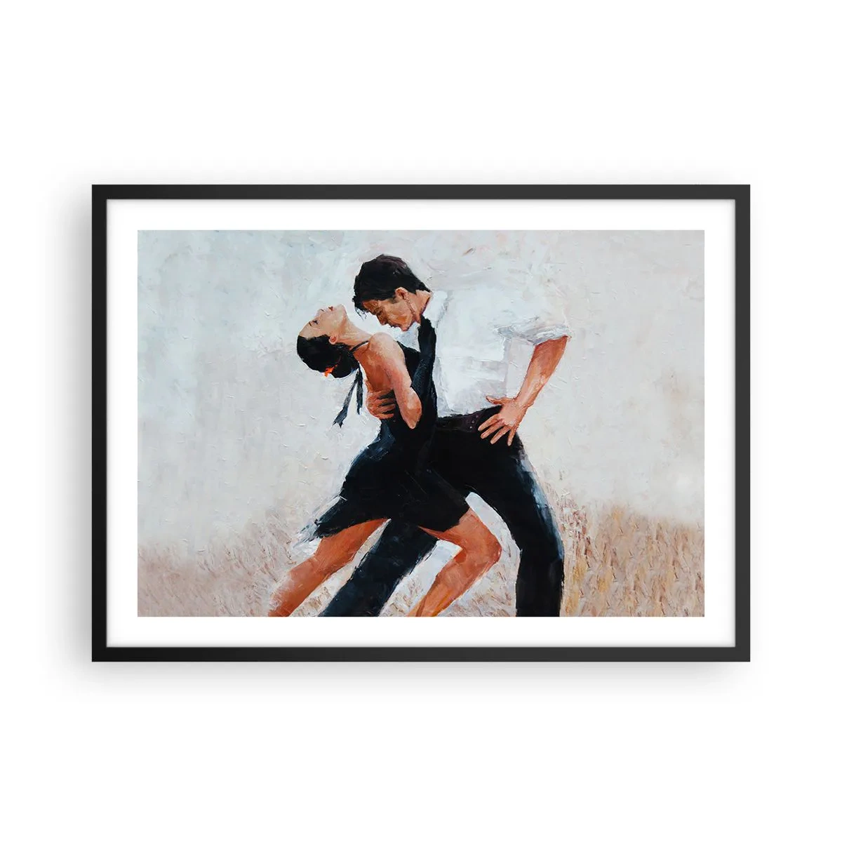 Poster in einem schwarzem Rahmen - Ein tanzendes Paar in einer eleganten, sinnlichen Aufnahme - 70x50cm - Tango meiner Träume und Träume - Moderne Wanddekoration für Wohnzimmer und Schlafzimmer ARTTOR