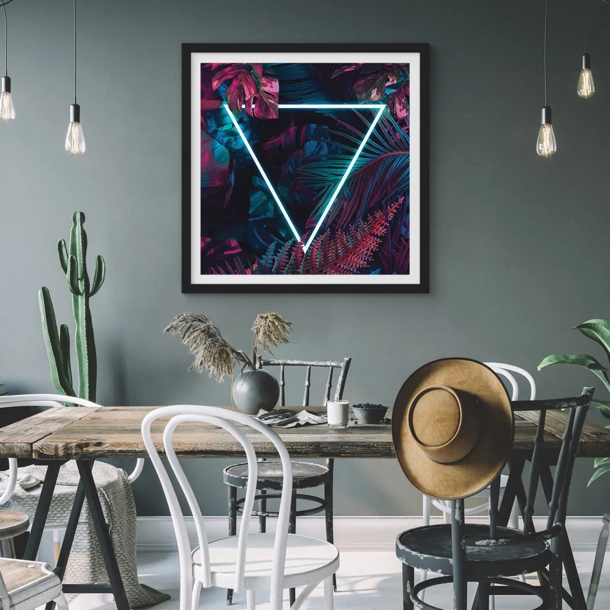 Poster in einem schwarzem Rahmen - Garten im Disco-Stil - 50x50 cm