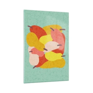 Glasbild - Bild auf glas - Bunte abstrakte Birnen auf grünem Hintergrund - 70x100cm - Probieren Sie die Sommersonne - Moderne Wanddekoration für Wohnzimmer und Schlafzimmer ARTTOR