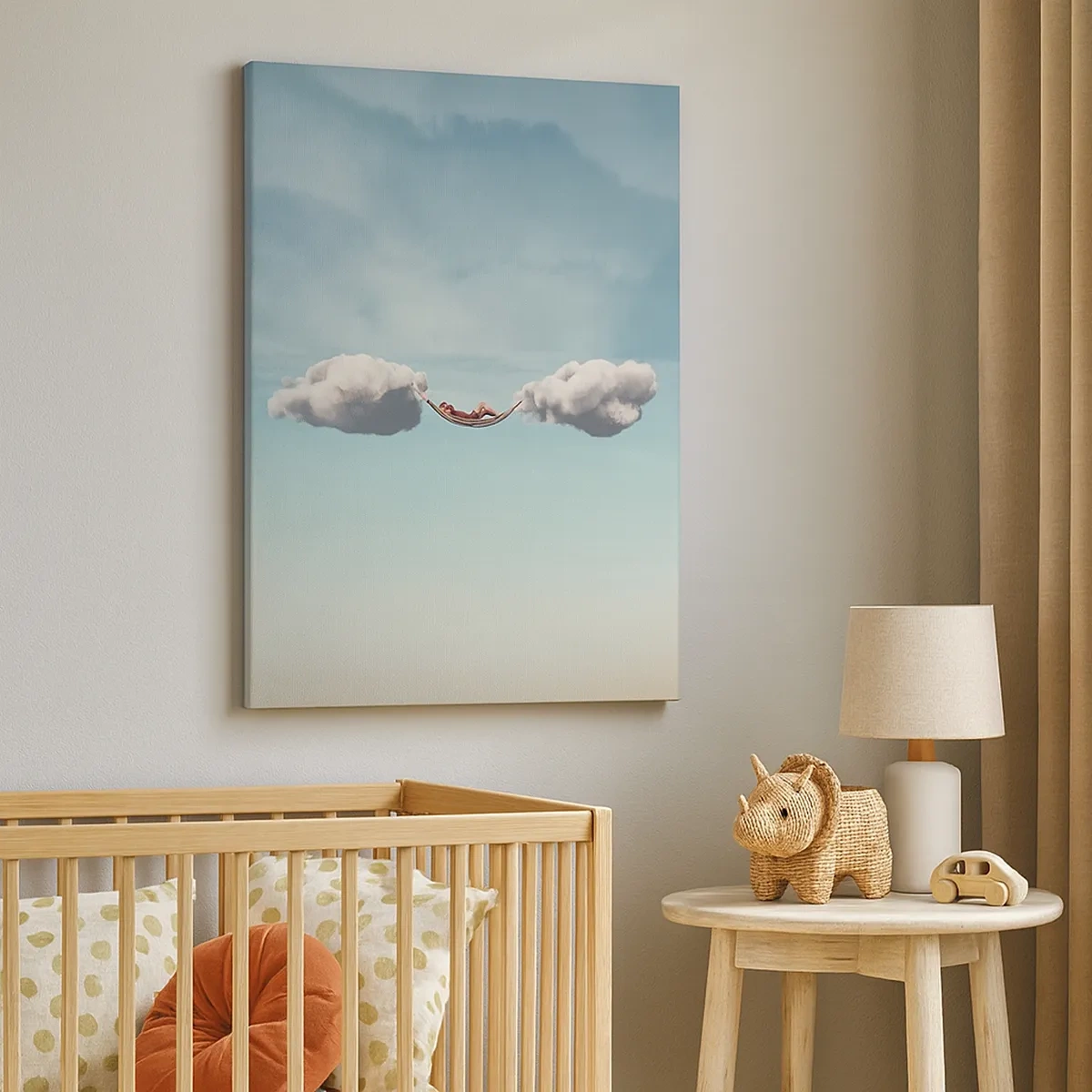 Bild auf Leinwand - Leinwandbild - Eine Person entspannt in einer Hängematte in den Wolken - 50x70cm - Die Behaglichkeit des Augenblicks - Moderne Wanddekoration für Wohnzimmer und Schlafzimmer ARTTOR