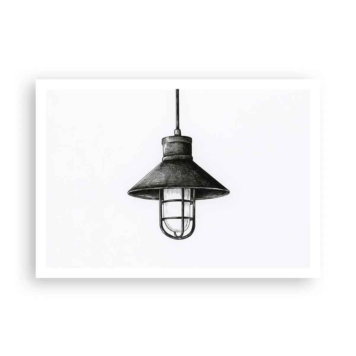 Poster - Zeichnung einer Retro-Hängelampe auf weißem Hintergrund - 100x70cm - Wie vor Jahren… - Moderne Wanddekoration für Wohnzimmer und Schlafzimmer ARTTOR