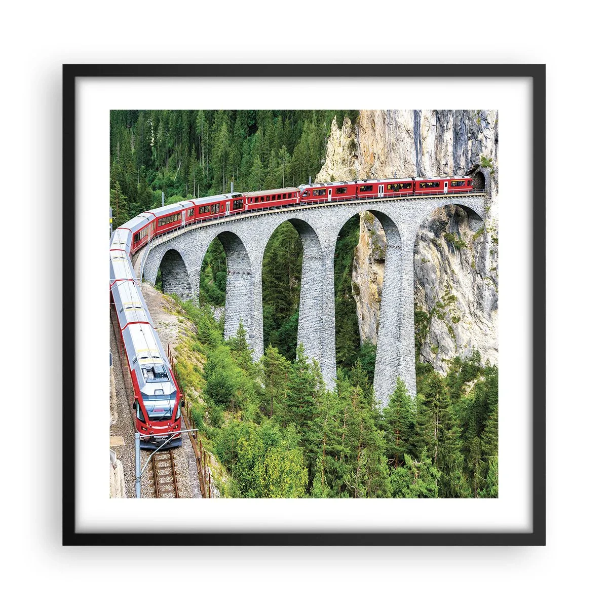 Poster in einem schwarzem Rahmen - Eisenbahn für Bergblick - 50x50 cm