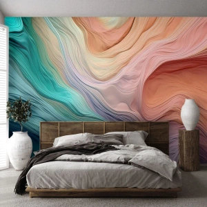 Fototapete Premium Sand - Regenbogenwelle - Pastelle, Abstraktion, Textur - 300x210 cm