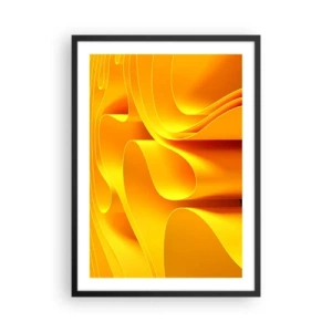 Poster in einem schwarzem Rahmen - Eine abstrakte Komposition in Gold- und Orangetönen - 50x70cm - Wie Sonnenwellen - Moderne Wanddekoration für Wohnzimmer und Schlafzimmer ARTTOR