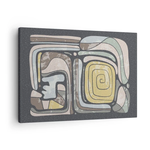Bild auf Leinwand - Leinwandbild - Präkolumbianische Muster in Pastellfarben auf dunklem Hintergrund - 70x50cm - Abstraktion im präkolumbianischen Geist - Moderne Wanddekoration für Wohnzimmer und Schlafzimmer ARTTOR