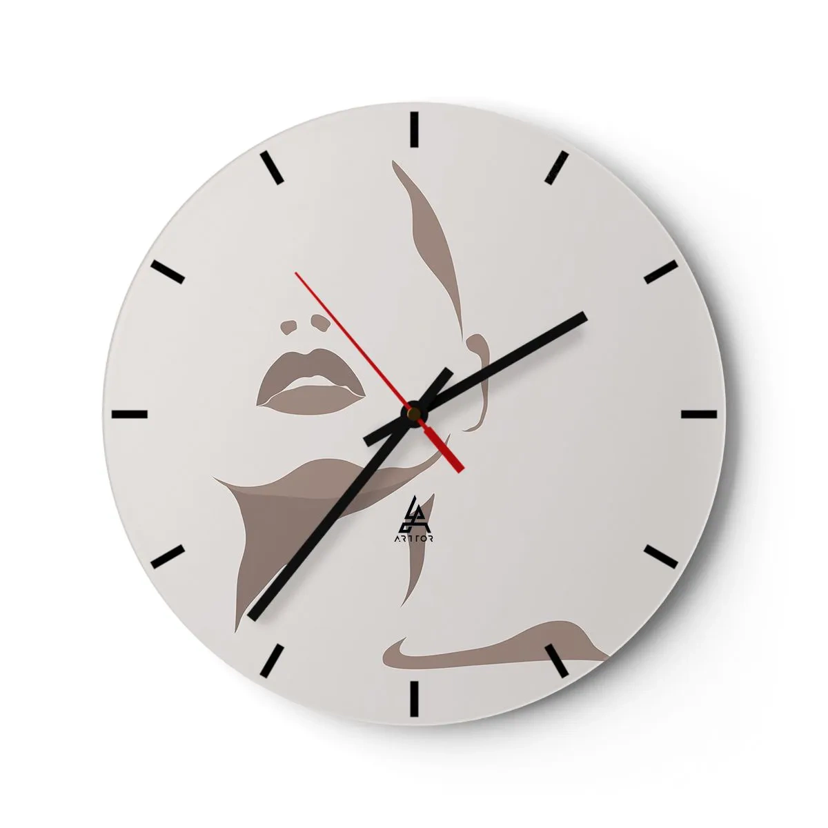 Wanduhr - Glasuhr - Ein minimalistisches Frauenporträt in Beigetönen. - 30x30cm - Aus Licht und Schatten - Moderne Wanddekoration für Wohnzimmer, Küche und Schlafzimmer ARTTOR