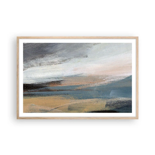Poster in einem Rahmen aus heller Eiche - Abstraktion: nördliche Landschaft - 91x61 cm