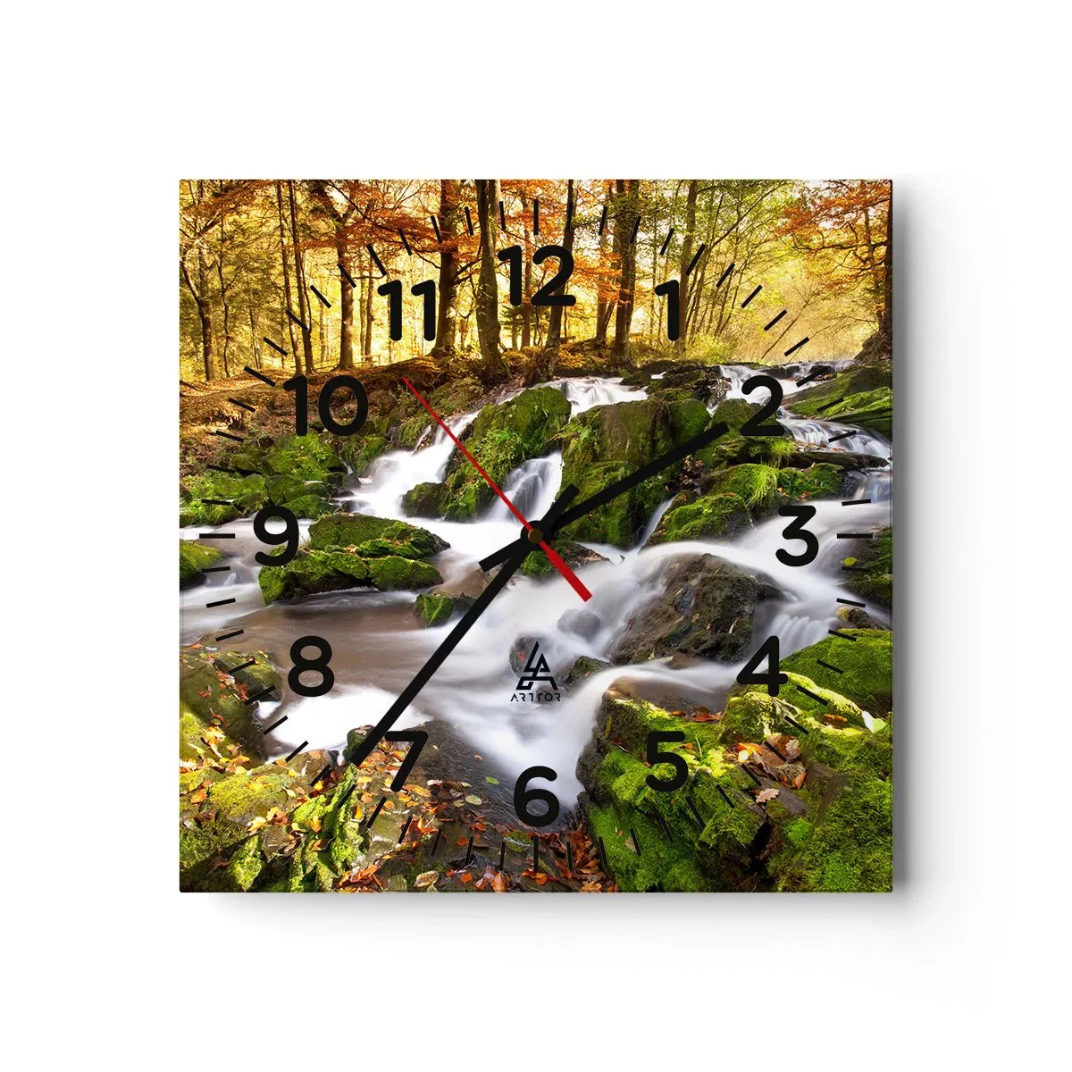 Wanduhr - Glasuhr - Rasch durch den herbstlichen Wald - 30x30 cm