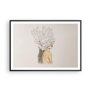 Poster in einem schwarzem Rahmen - Portrait einer Frau mit Federschmuck im künstlerischen Stil - 100x70cm - Gekrönte Schönheit - Moderne Wanddekoration für Wohnzimmer und Schlafzimmer ARTTOR