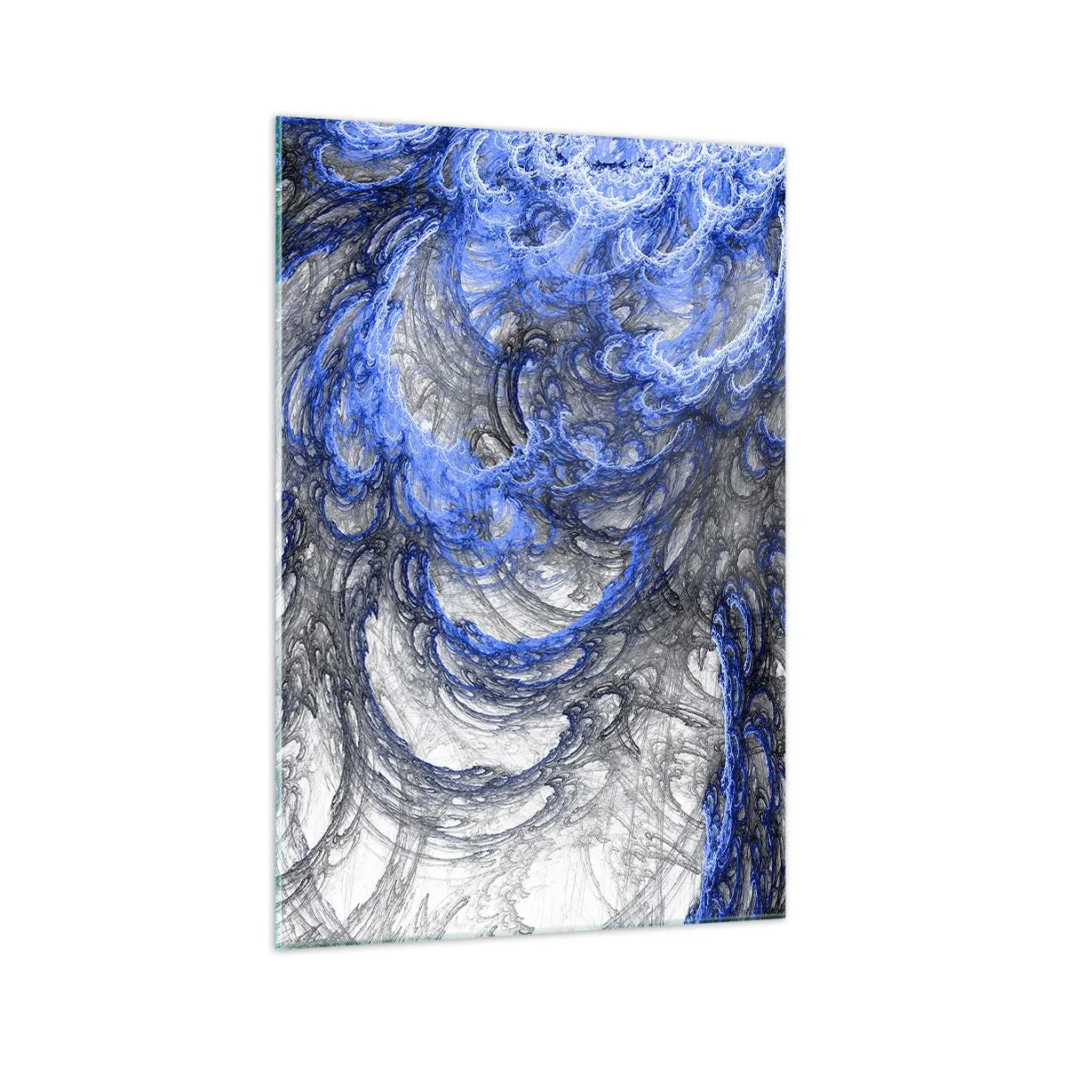Glasbild - Bild auf glas - Abstrakte Wellen in Blau- und Grautönen - 70x100cm - Die Geburt einer Welle - Moderne Wanddekoration für Wohnzimmer und Schlafzimmer ARTTOR