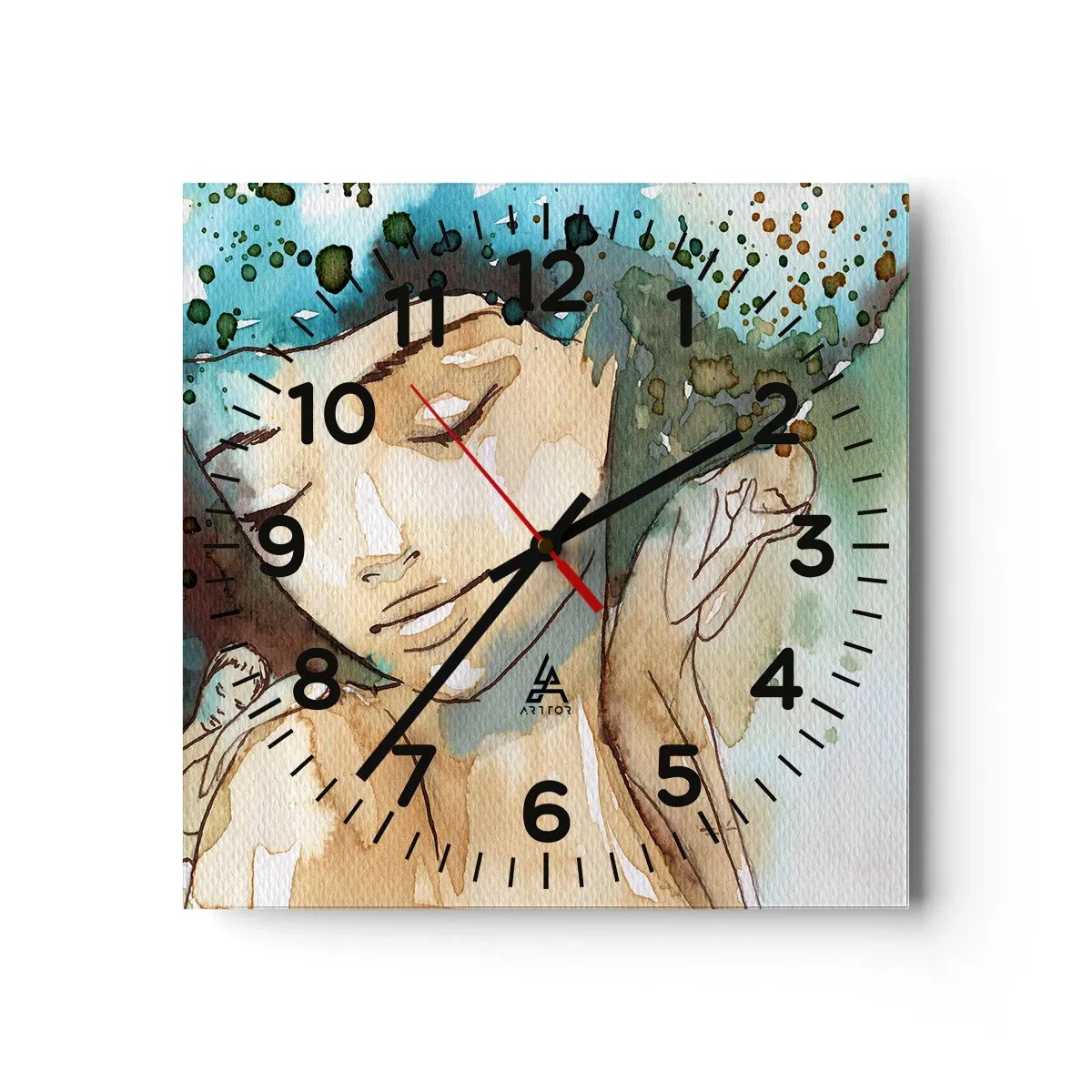 Wanduhr - Glasuhr - Dame in Blau - 40x40 cm