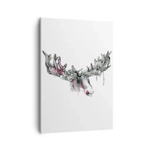 Bild auf Leinwand - Leinwandbild - Künstlerisches Aquarell eines Elches mit üppigem Geweih - 50x70cm - Krone des Waldkönigs - Moderne Wanddekoration für Wohnzimmer und Schlafzimmer ARTTOR