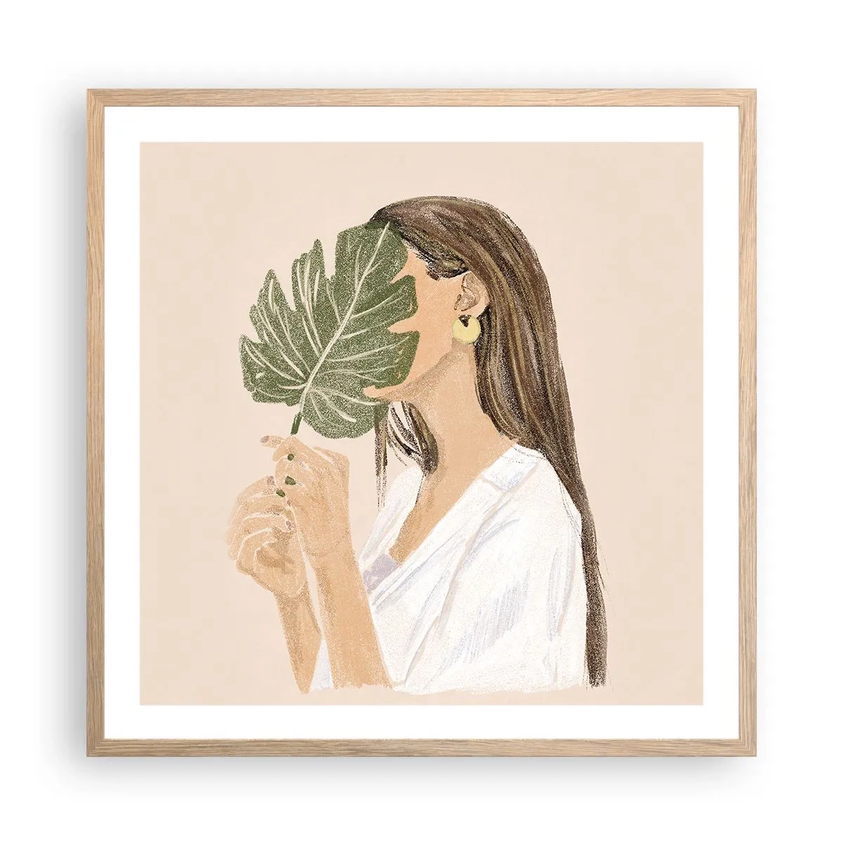 Poster in einem Rahmen aus heller Eiche - Geheimnisvolles Porträt mit Fächer - 60x60 cm