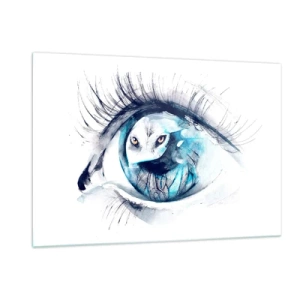 Glasbild - Bild auf glas - Ein Frauenauge mit Eulenmotiv im Aquarellstil - 120x80cm - Auge in Auge mit Wildheit - Moderne Wanddekoration für Wohnzimmer und Schlafzimmer ARTTOR