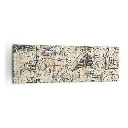 Bild auf Leinwand - Leinwandbild - Abstrakte Muster und Linien auf beigem Hintergrund - 160x50cm - Es wartet darauf, entschlüsselt zu werden - Moderne Wanddekoration für Wohnzimmer und Schlafzimmer ARTTOR