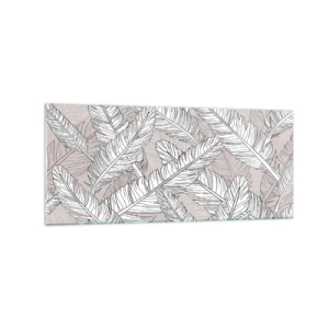 Glasbild - Bild auf glas - Schwarz-weißes Muster mit Bananenblättern auf hellem Hintergrund - 120x50cm - Ein Federwirbel - Moderne Wanddekoration für Wohnzimmer und Schlafzimmer ARTTOR