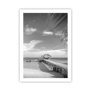 Poster - Schwarz-weiße Landschaft mit einem Pier über einem ruhigen Meer - 50x70cm - Erinnerung oder Traum? - Moderne Wanddekoration für Wohnzimmer und Schlafzimmer ARTTOR