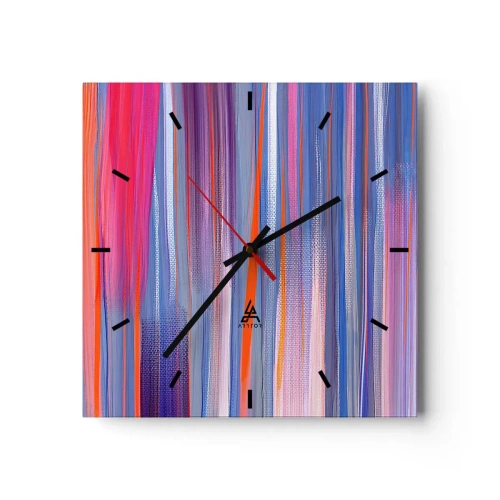 Wanduhr - Glasuhr - Abstrakte vertikale Linien in Blau- und Rosatönen - 30x30cm - Aufstieg zum Regenbogen - Moderne Wanddekoration für Wohnzimmer und Schlafzimmer ARTTOR