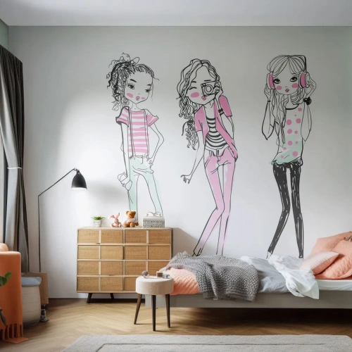 Fototapete Premium Canvas - Illustration modischer Mädchen in Pastellfarben - 100x70cm - Es wird, es wird Spaß machen - Moderne Wanddekoration für Wohnzimmer und Schlafzimmer ARTTOR